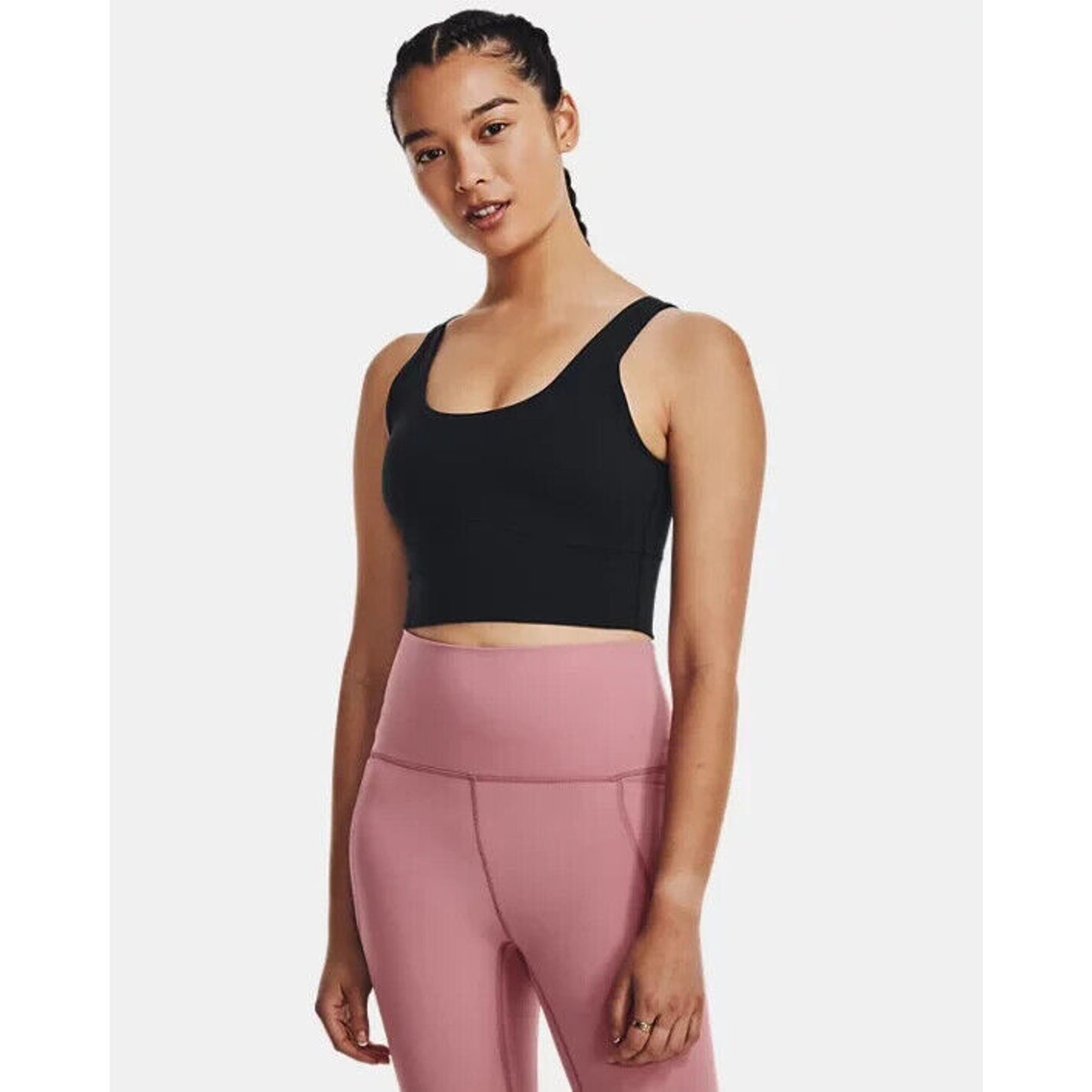 NWT Under Armour Black Meridian 4-Way Stretch Fitted Crop Tank Top Sports Bra S