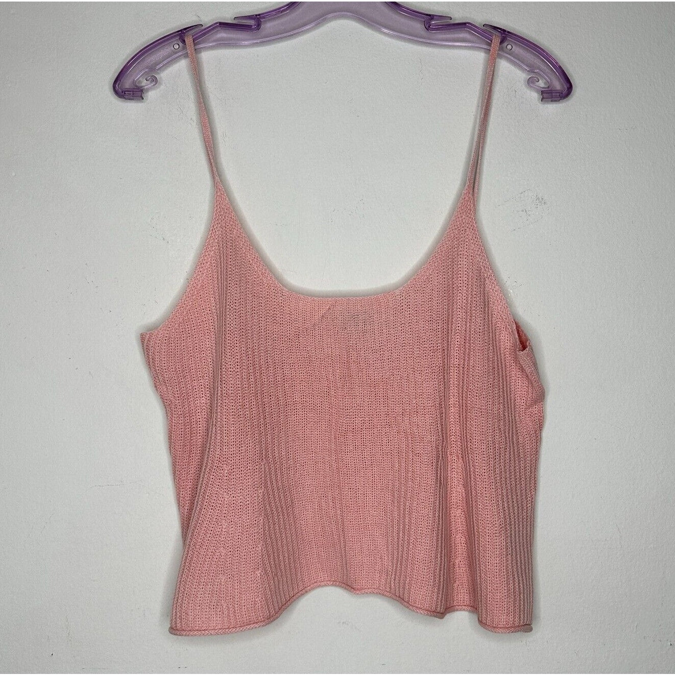BDG Pink Rib Knit Spaghetti Strap Deep Scoop Neck Crop Top Boxy Sweater M
