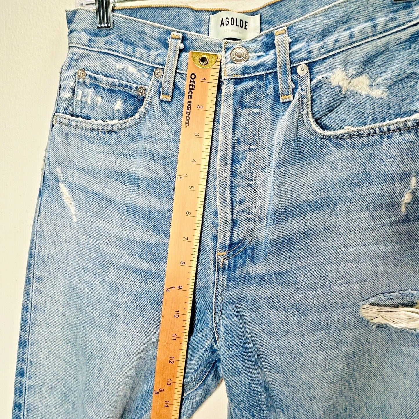 Agolde 90s Medium Wash Mid Rise Button Fly Straight Loose Distressed Jeans 24