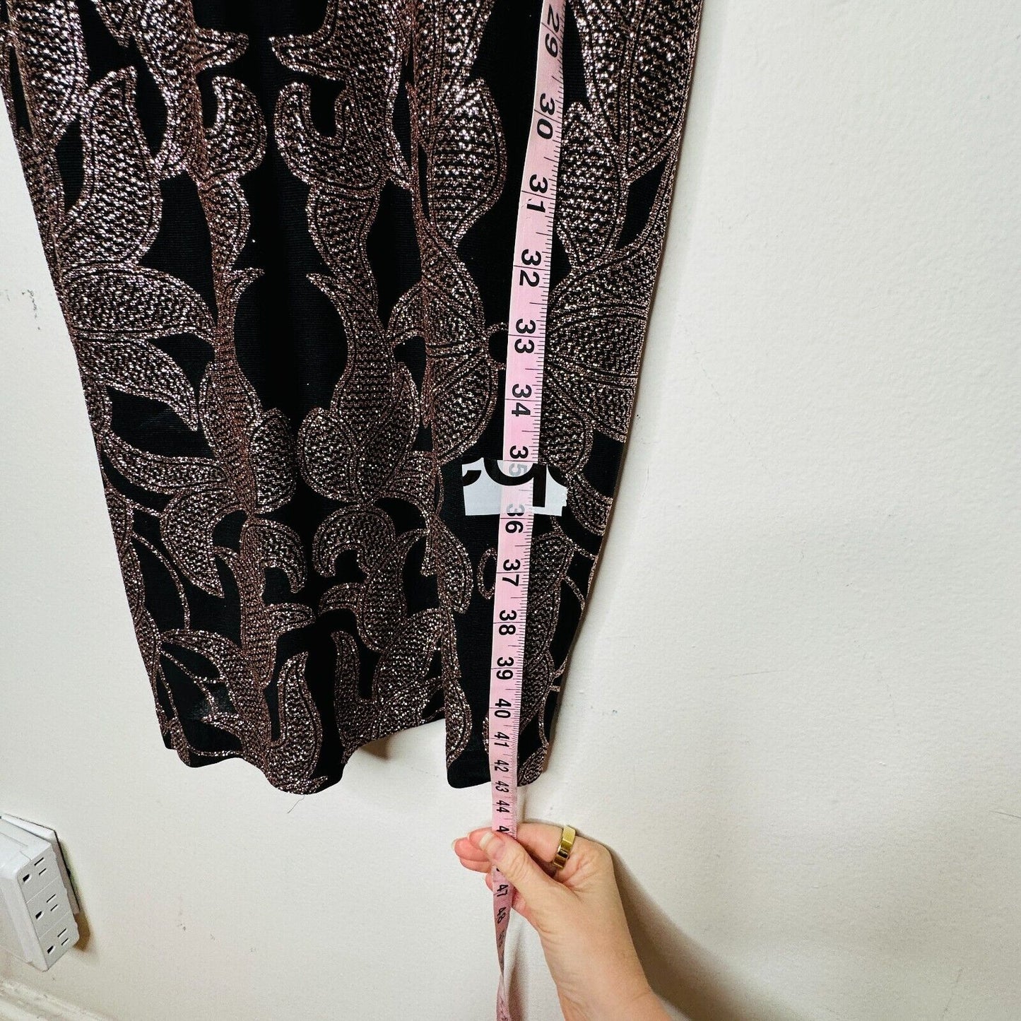 B&A Betsy & Adam Black and Rose Gold Glitter Sleeveless Fitted Halter Dress 6