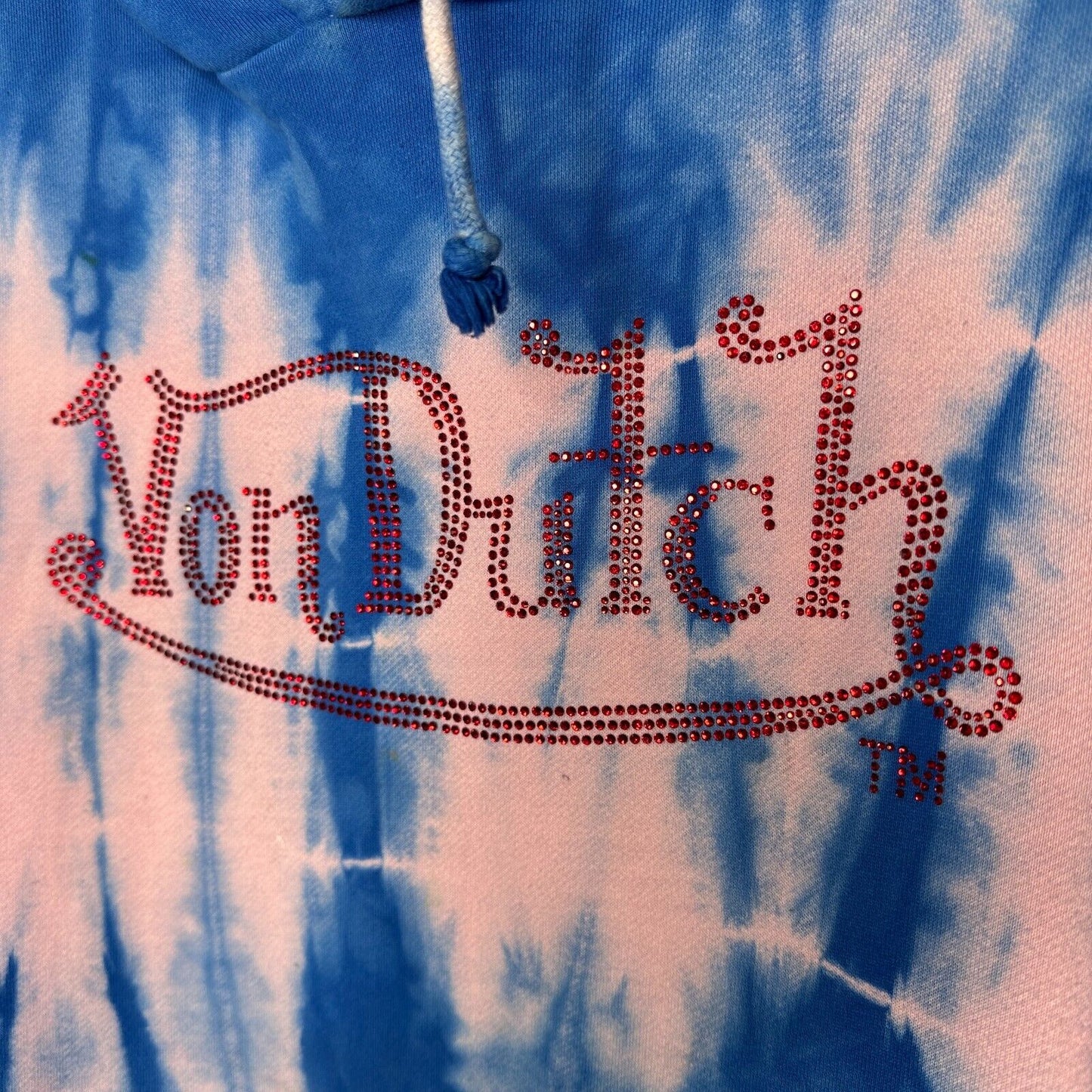 Von Dutch SET Blue Pink Tie Dye Red Rhinestone Logo Oversize Hoodie & Pants