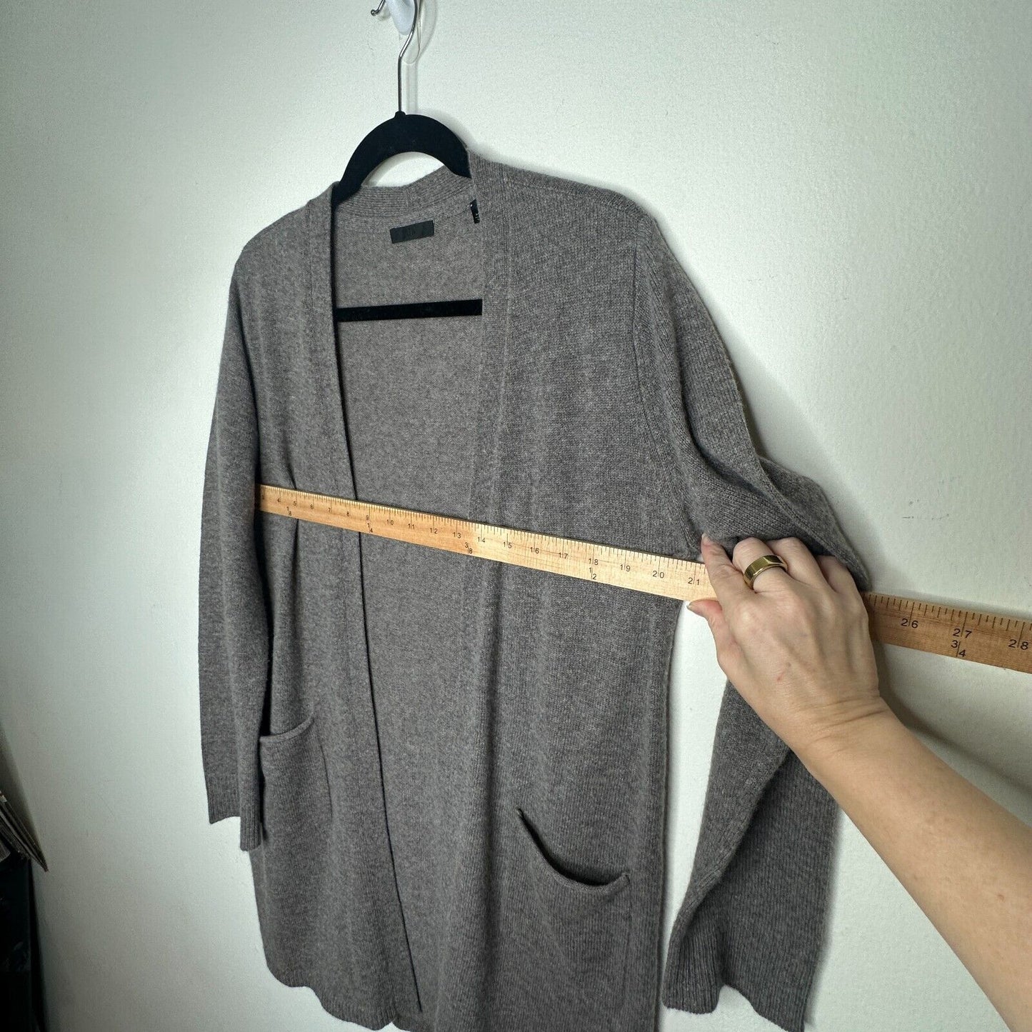 ATM Gray 100% Cashmere Open Front Long Sleeve Patch Pockets Side Slits Med