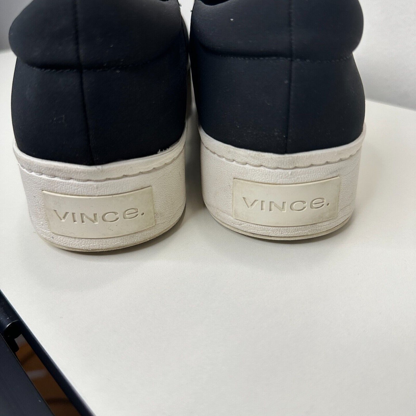Vince Black Slip On Sneaker Double Thick White Rubber Platform Sole Shoes 9