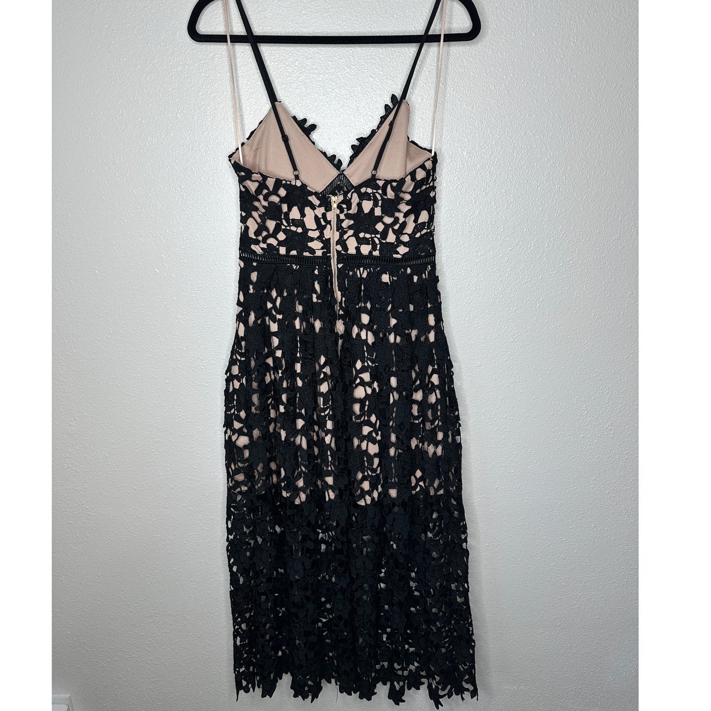 Aqua Black Lace Overlay Tan Lining Spaghetti Strap Cami Midi Dress SM