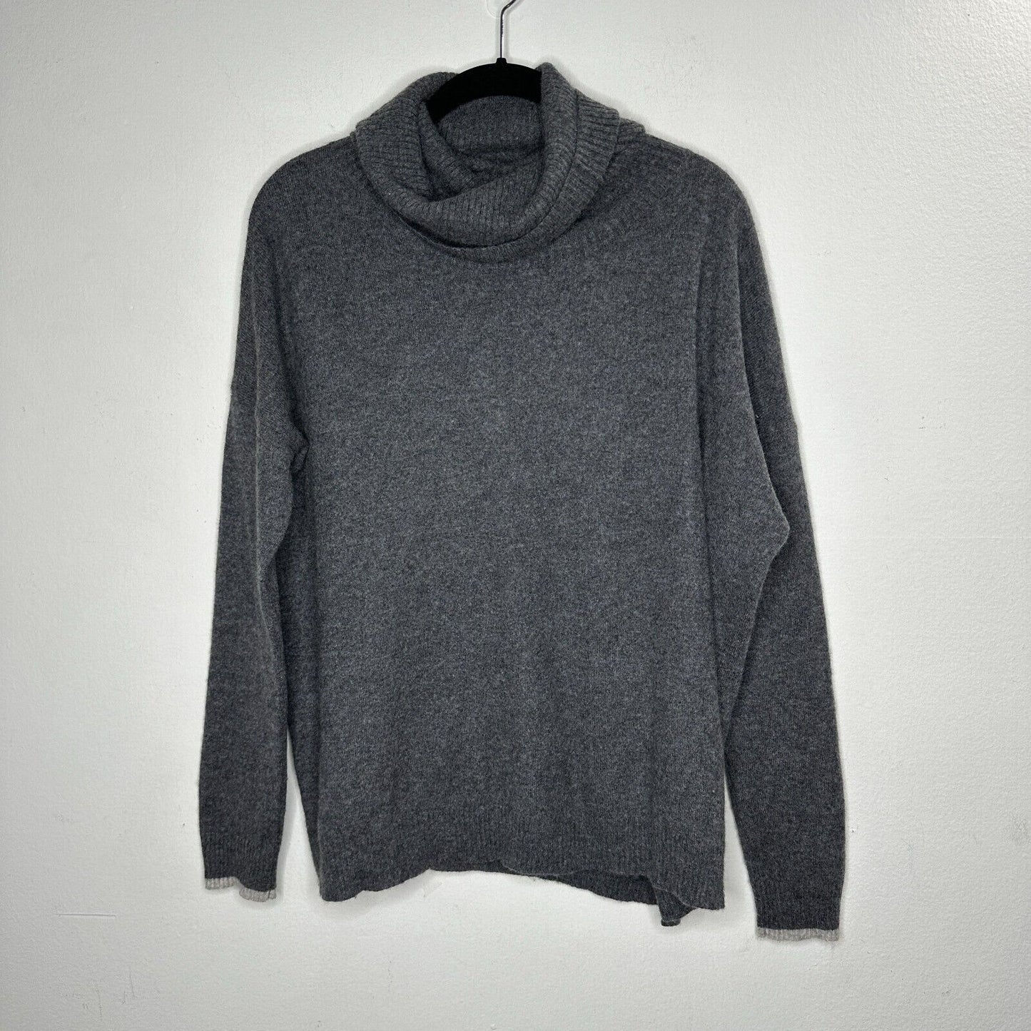 Three Dots 100% Cashmere Carbon Gray Boxy Turtle Neck Long Sleeve Sweater Small