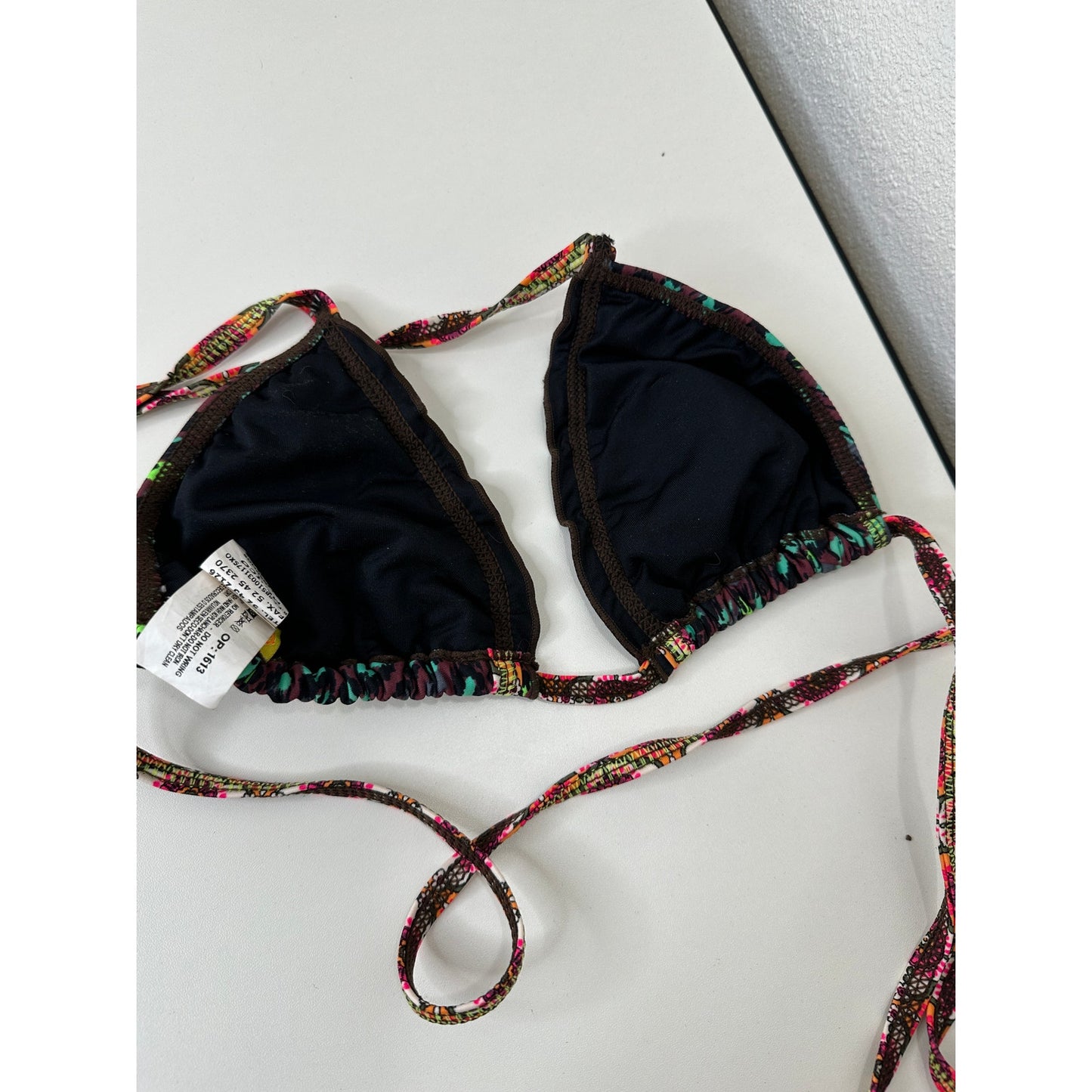 Agua Bendita Pink Multi-Color Stripe Sequin Ruffle Bikini Top & Bottom S
