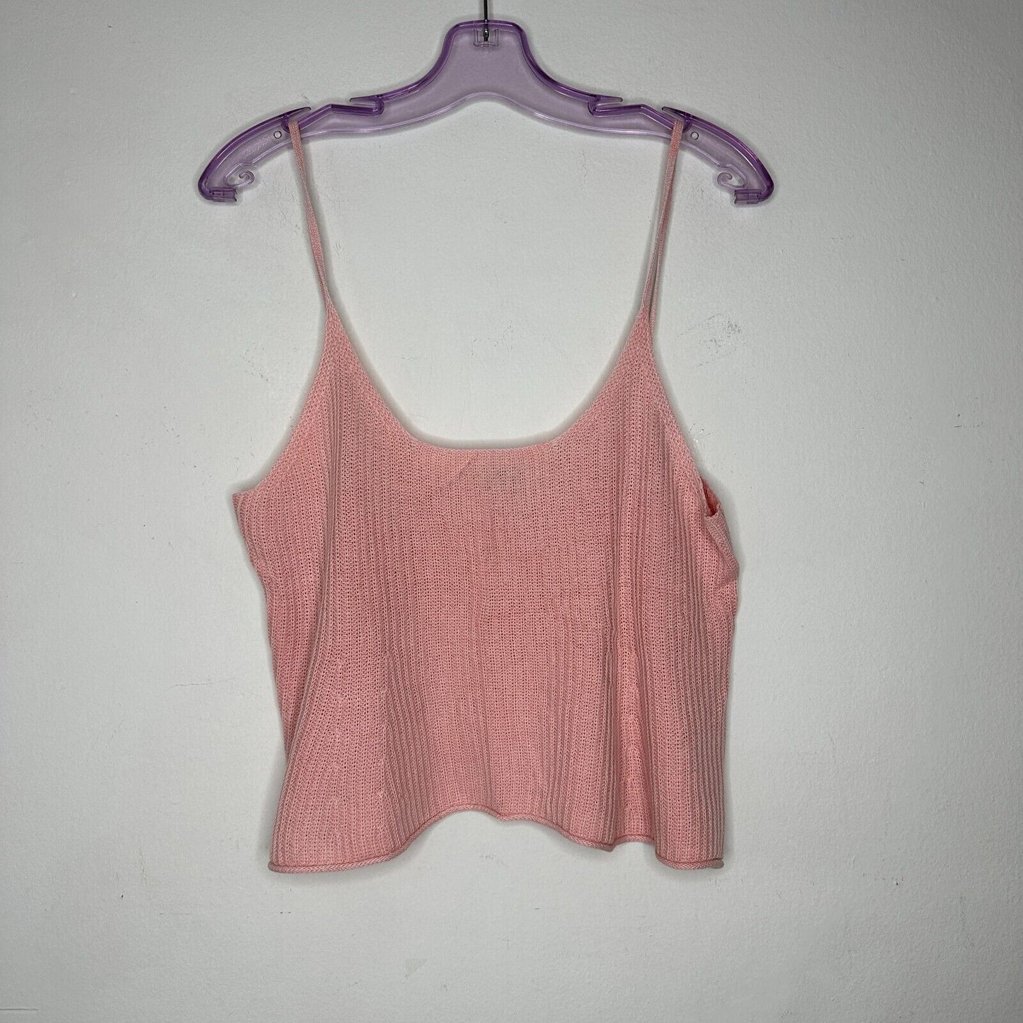 BDG Pink Rib Knit Spaghetti Strap Deep Scoop Neck Crop Top Boxy Sweater M