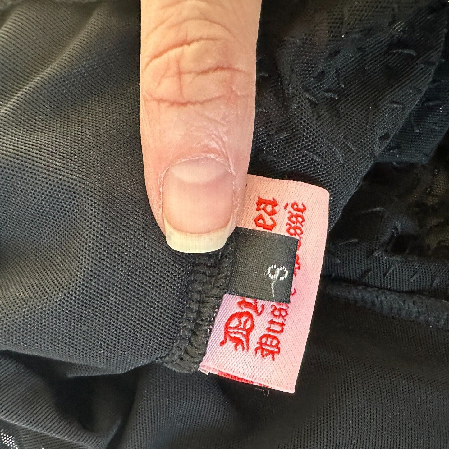 Dyspnea Sheer Black Sequin Mesh Mock Neck Long Sleeve Crop Top Hand Beaded Small