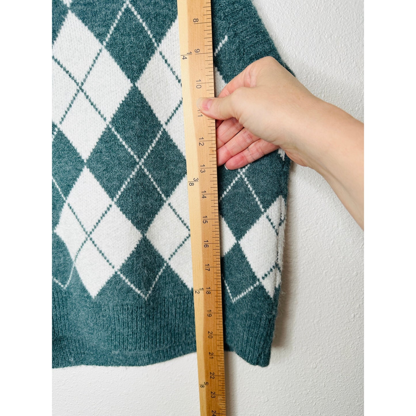 Sugar Muted Sage Green White Cream Argyle VNeck Sweater Vest
