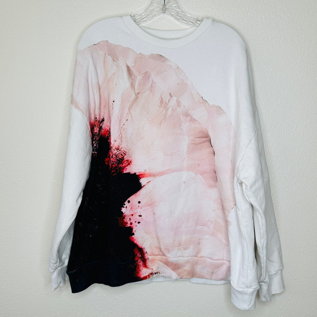 Alexander McQueen Anemone White Red Print Cotton Sweatshirt 46 / 12