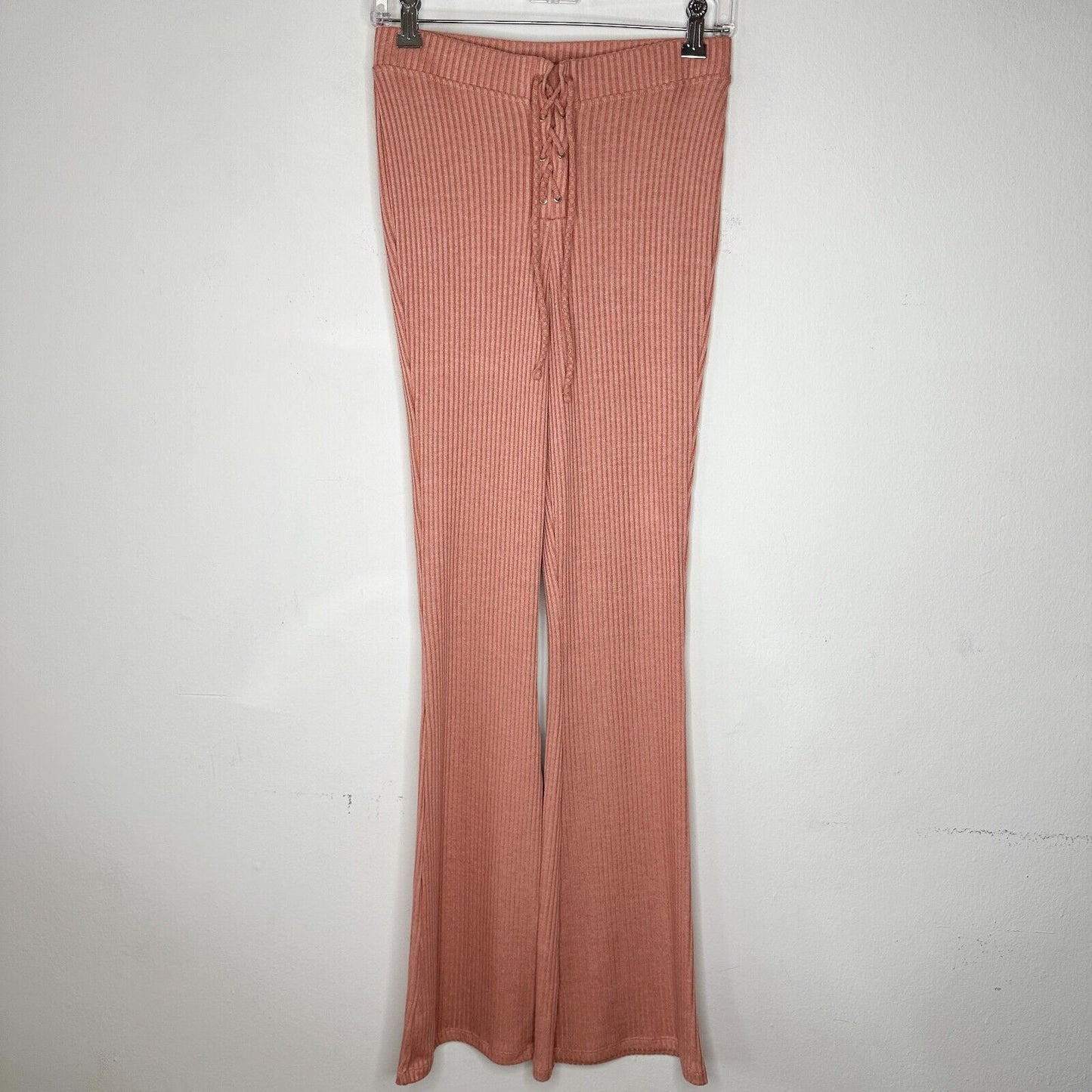 NWT Topshop Comfy Peach Ribbed Knit Flare Leg Lace-Up Front Tie Legging Pant 6