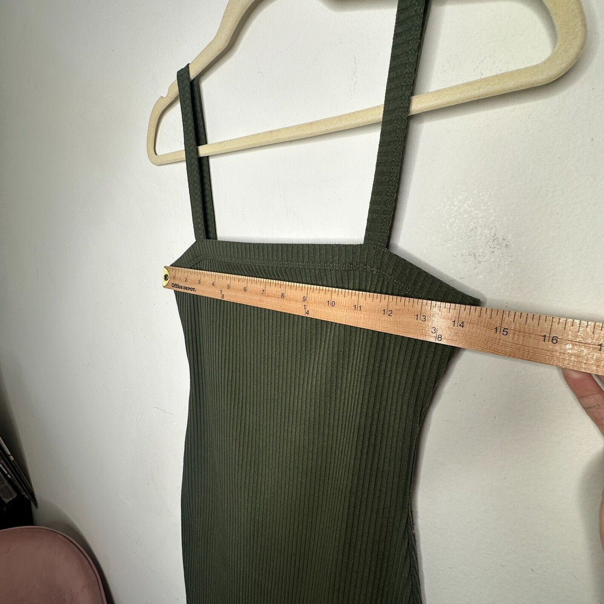 Lovers & Friends Army Green Square Neck Thin Strap Rib Knit Bodycon Mini Small