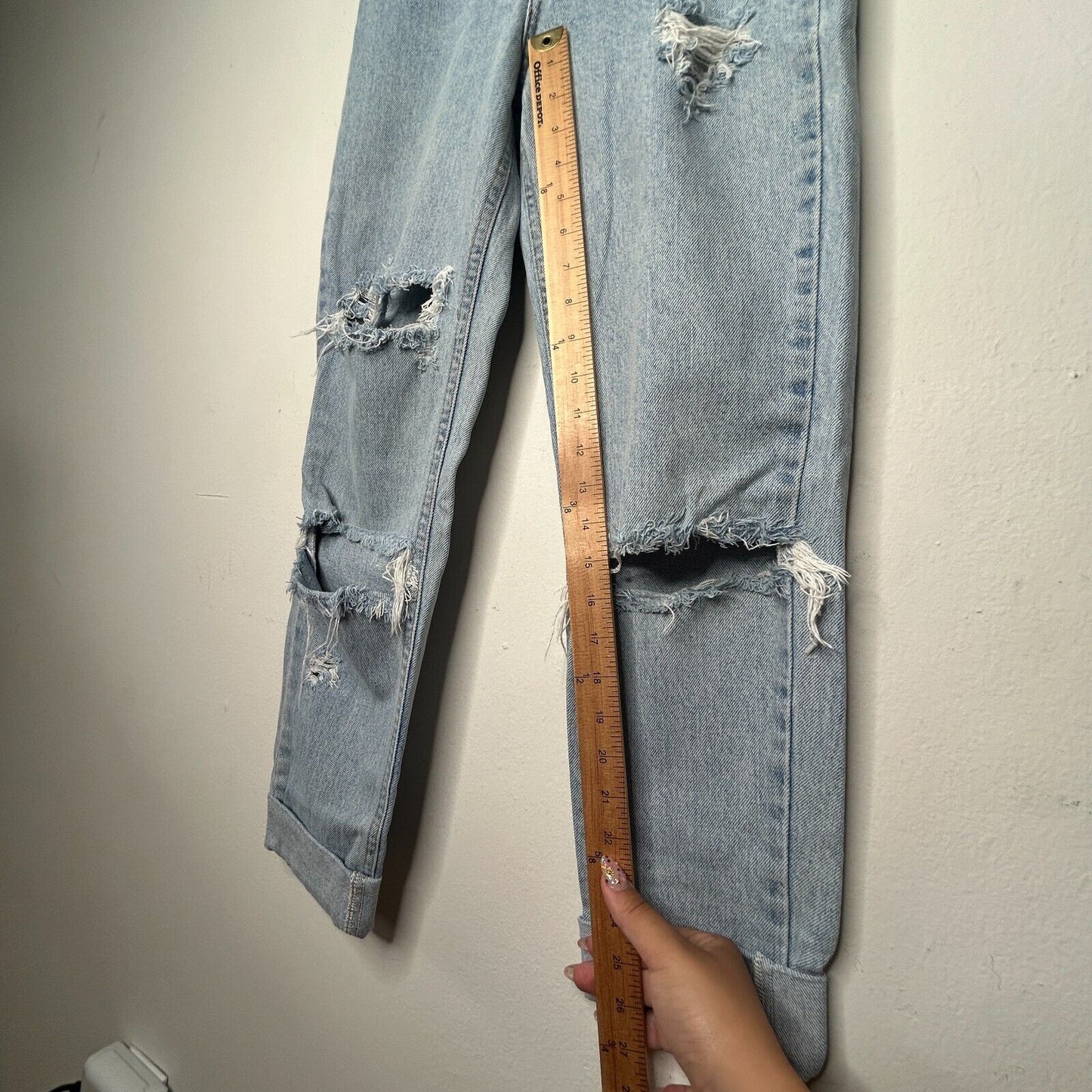 Calvin Klein Light Wash Distressed Cuffed High-Rise Jeans 4