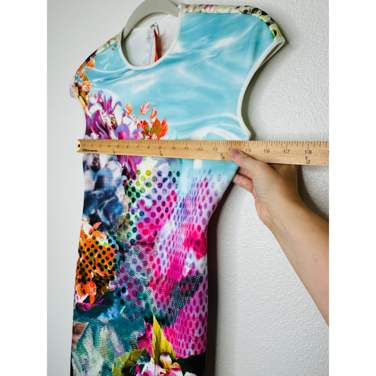 Clover Canyon Pool Flower Neoprene MultiColor Aqua Bodycon Dress XS