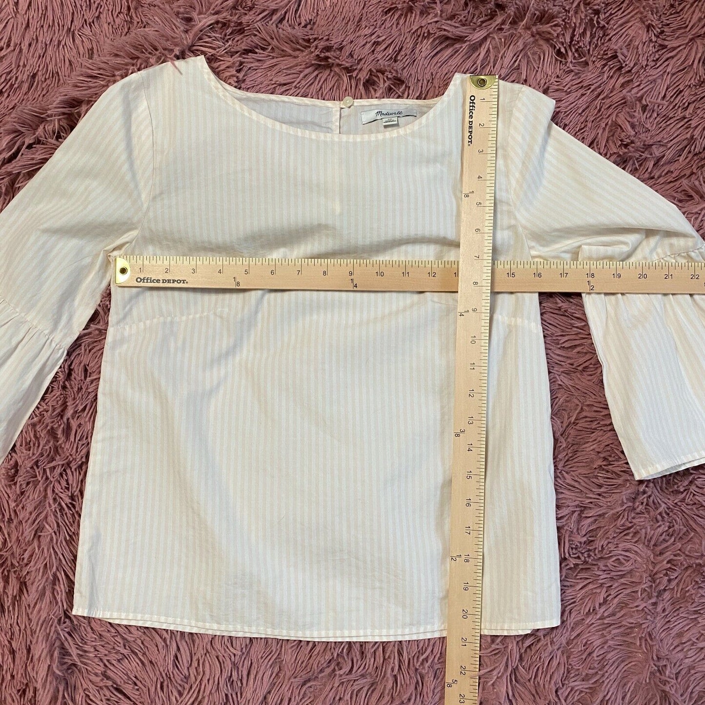 Madewell Apricot Ivory Poplin Stripe Ruffle Keyhole Blouse
