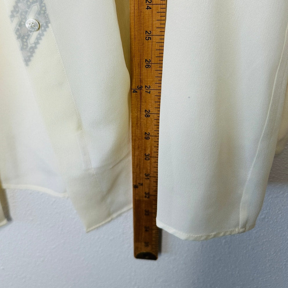 ETRO Pastel Cream Blue Multi Geometric Print Button Collar Silk Blouse 46 / L