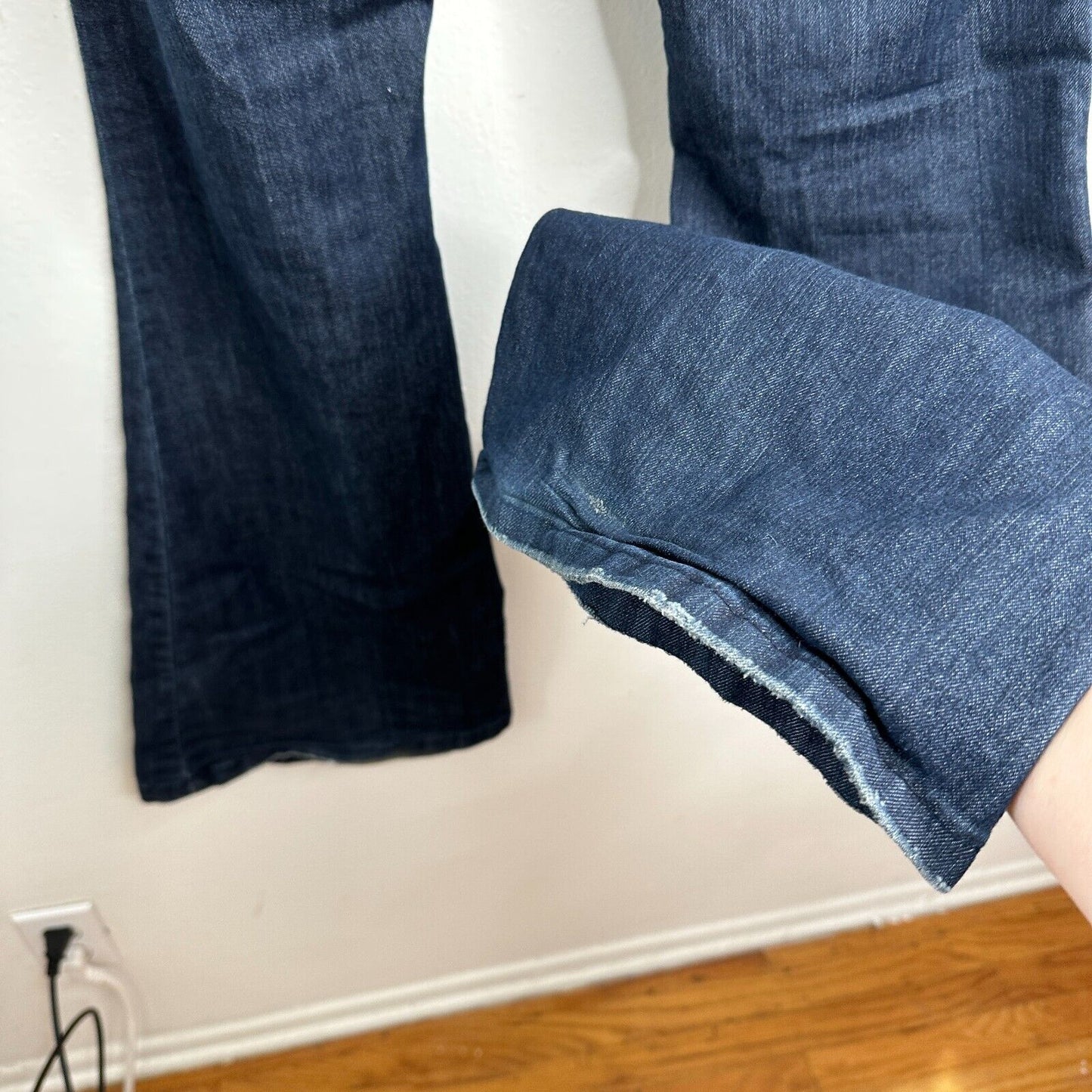 Vintage Z Cavaricci Dark Wash Low Rise Flare Front Tie Waist Jean Patch Pocket 7