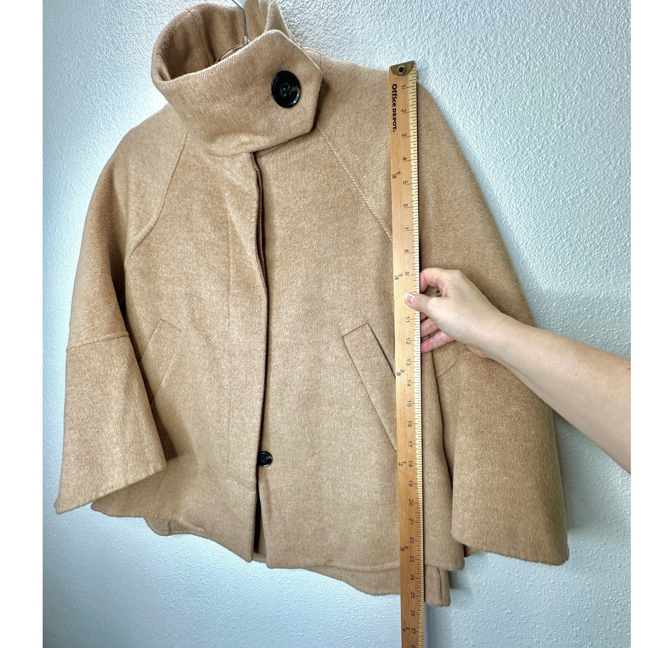 Zara Tan Fuzzy 3/4 Sleeve High Low Front Button Jacket Small