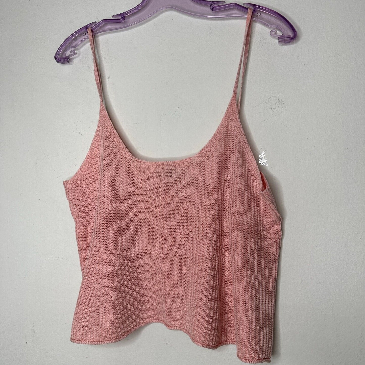 BDG Pink Rib Knit Spaghetti Strap Deep Scoop Neck Crop Top Boxy Sweater M