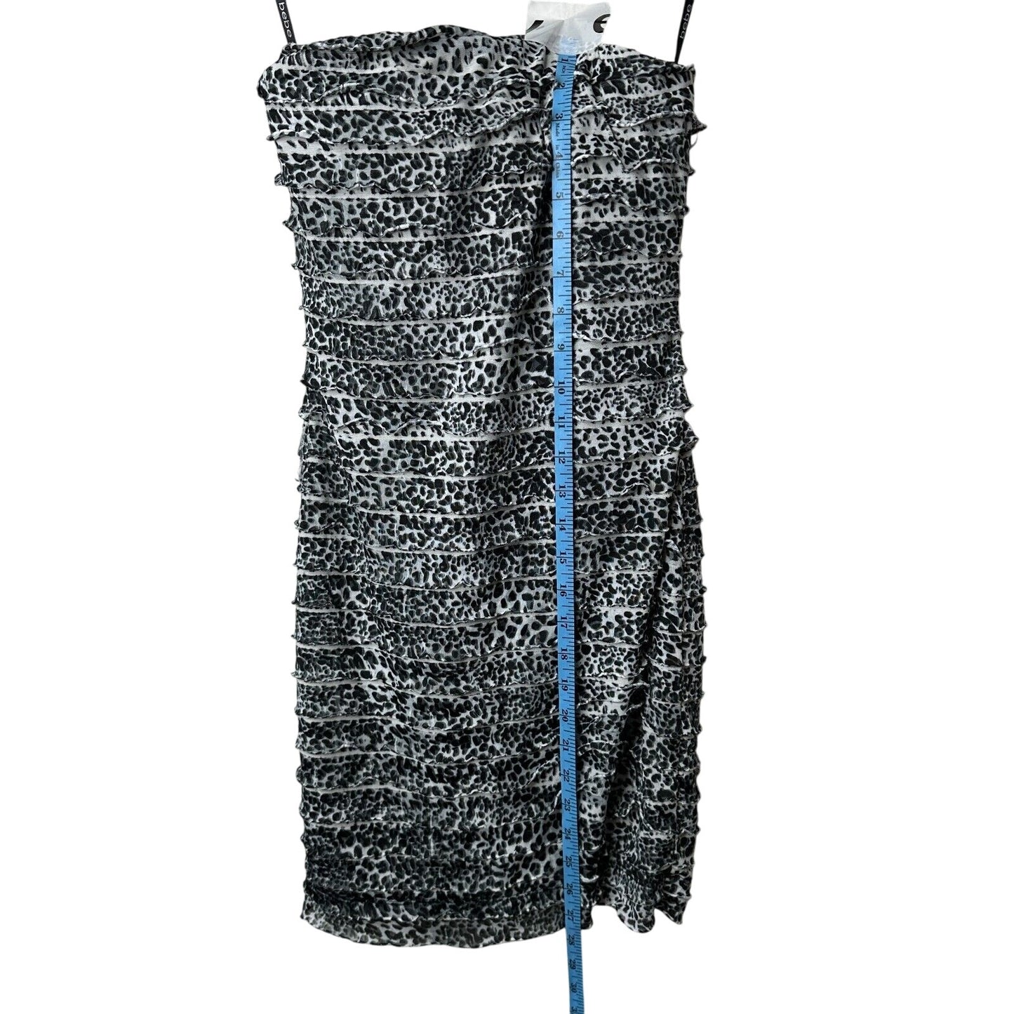 Bebe Black & White Leopard Print Tiered Mini Ruffle Bodycon Strapless Dress XS