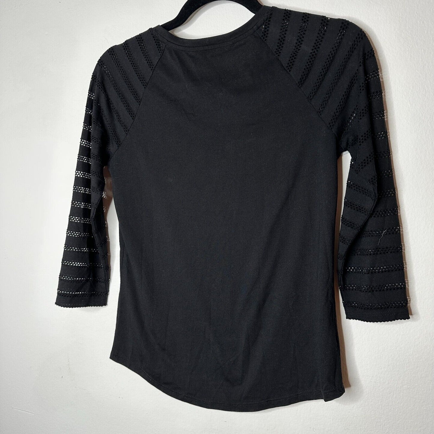 Ann Taylor Loft Black 3/4 Sleeves Cut-Out Triangle Stripe Round Neck Shirt XXP