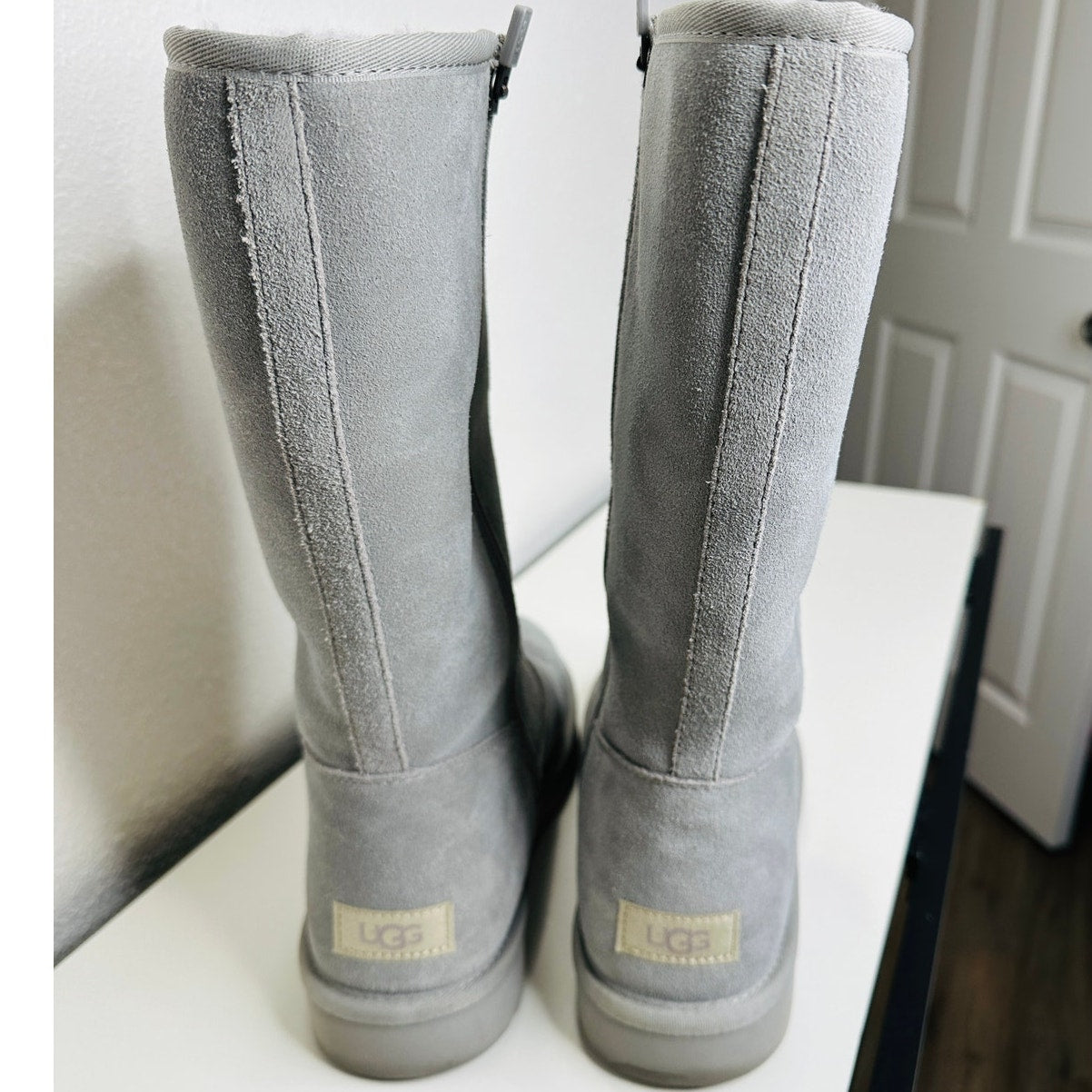 Ugg Blue Gray Alber Flat Heel Shearling Lined Suede Boot Side Zip 8