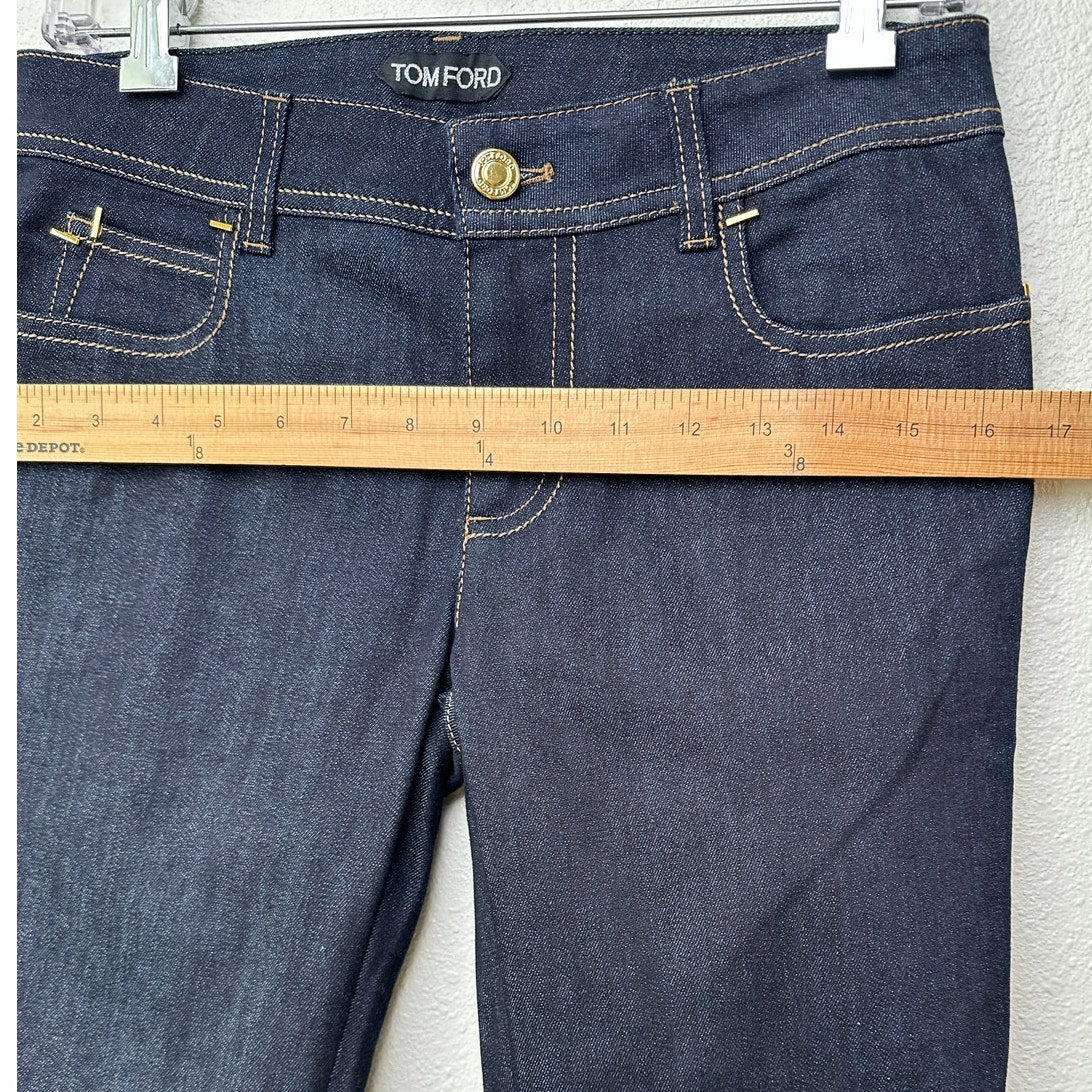 NWT Tom Ford Dark Indigo Skinny Jeans Women’s 29 Low Rise Gold Zip Ankles