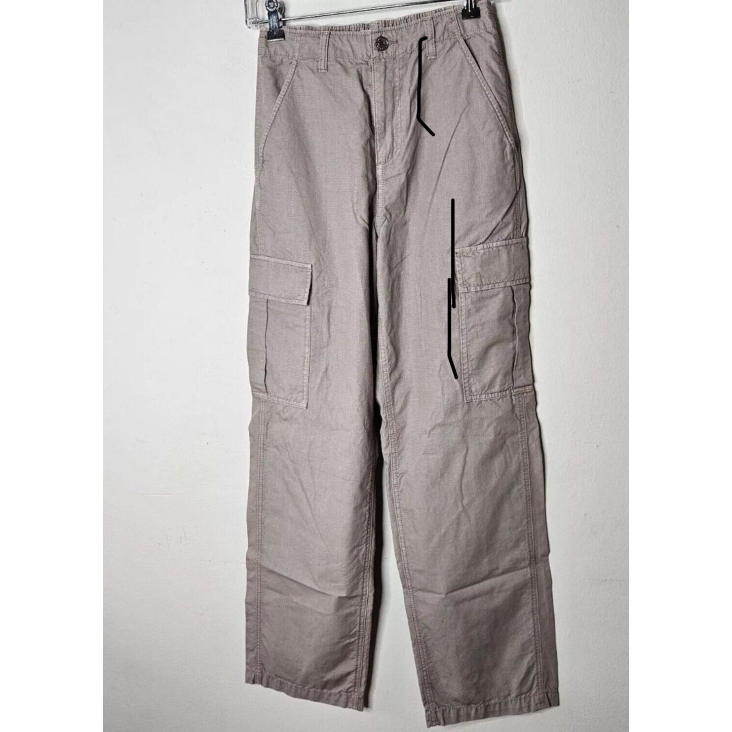 Garage Taupe Khaki Utility Wide Leg Pants Elastic Waist Cargo Zip Close XS