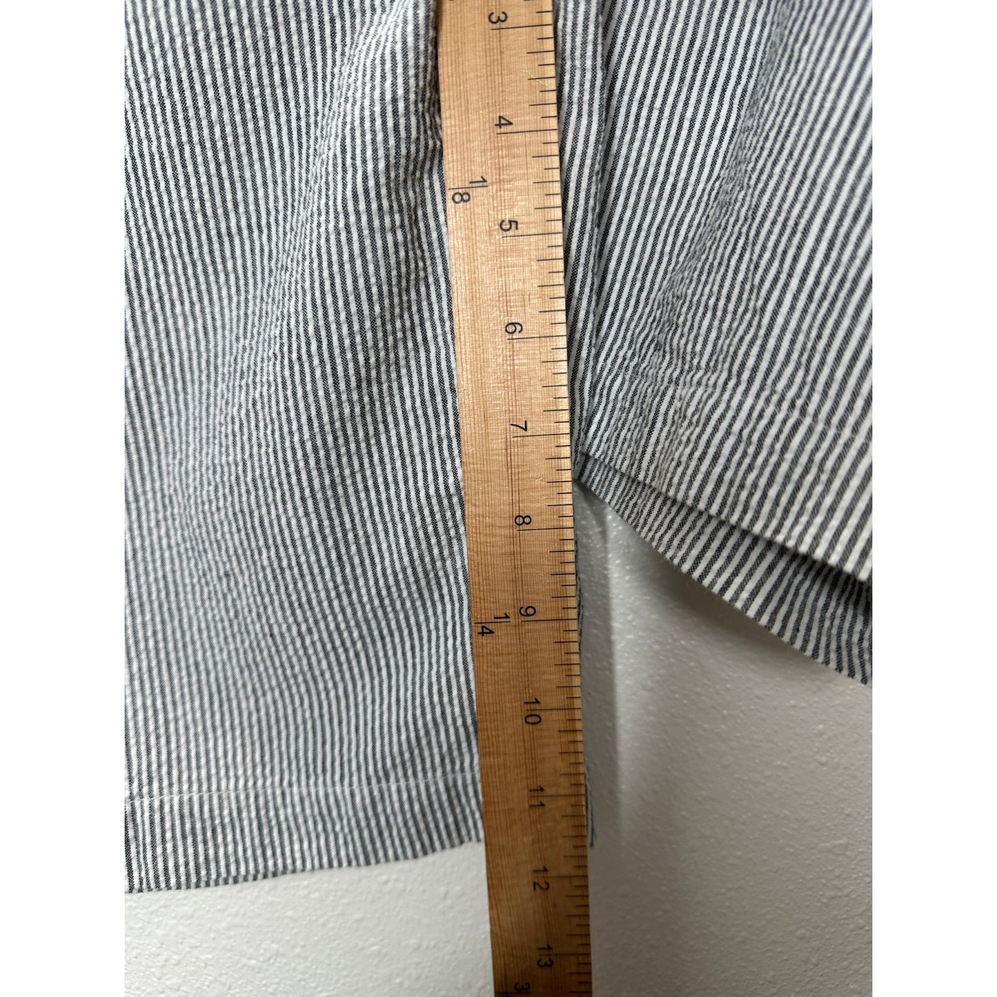 Pixxi Gray & White Striped Bermuda Shorts White Trim & Button Detail M