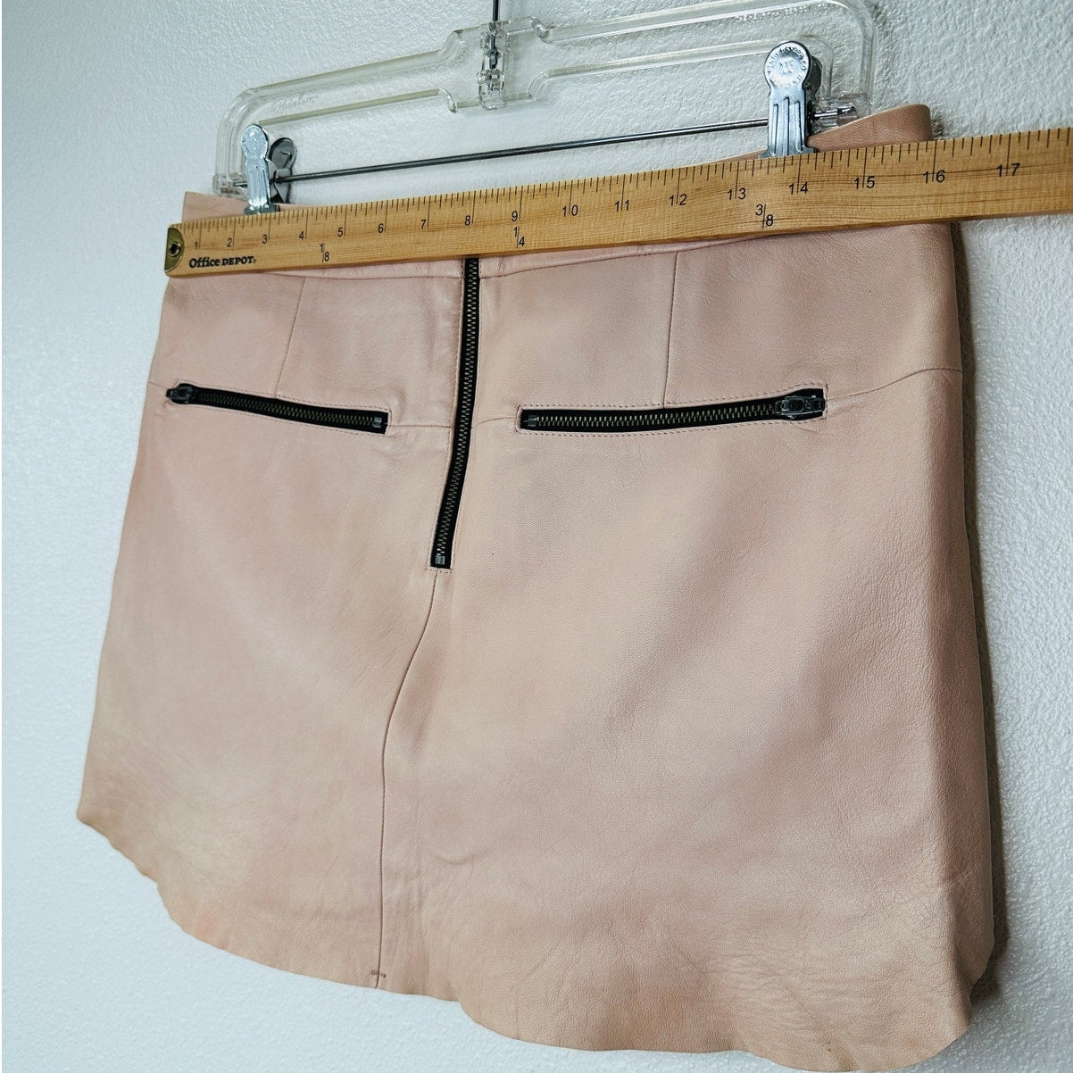 Michelle Mason Light Peach Blush Lambskin Leather Baseball Hem Mini Skirt 4
