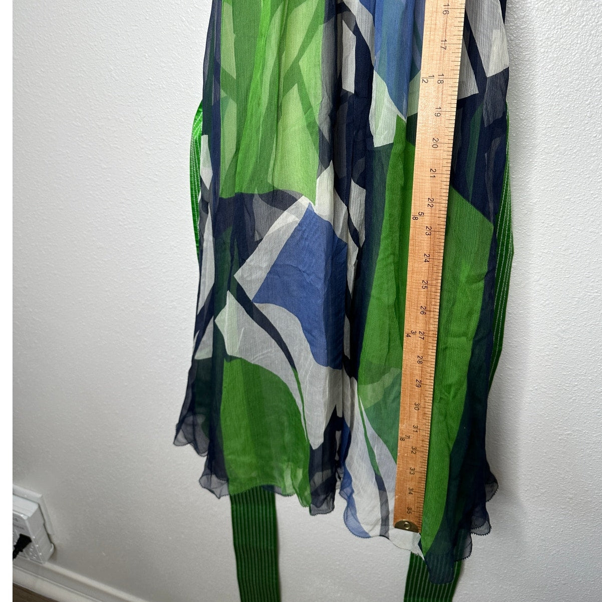 Catherine Malandrino Blue Green Cream Sleeveless Silk Tie Dress 6