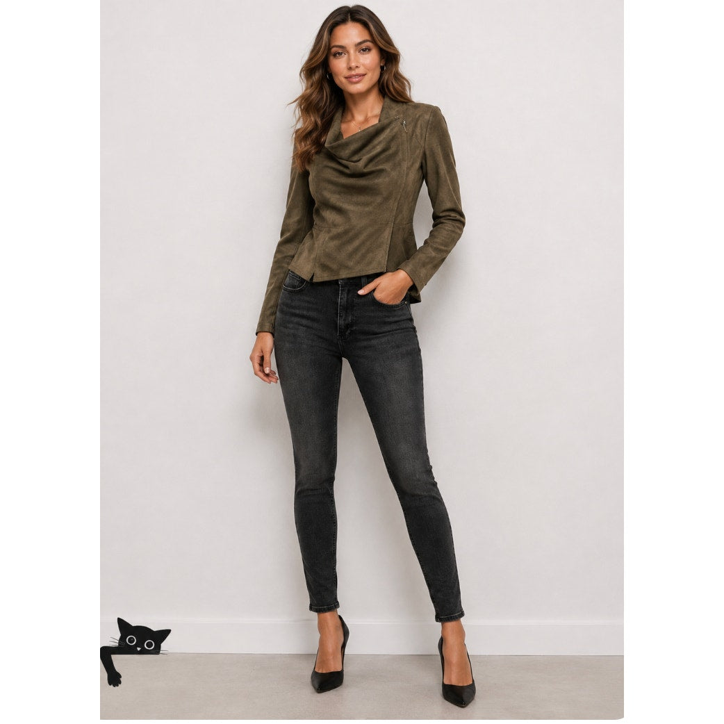 Anine Bing Dark Gray High Waist Slim Skinny Denim Jean Zip Fly Button Close 26