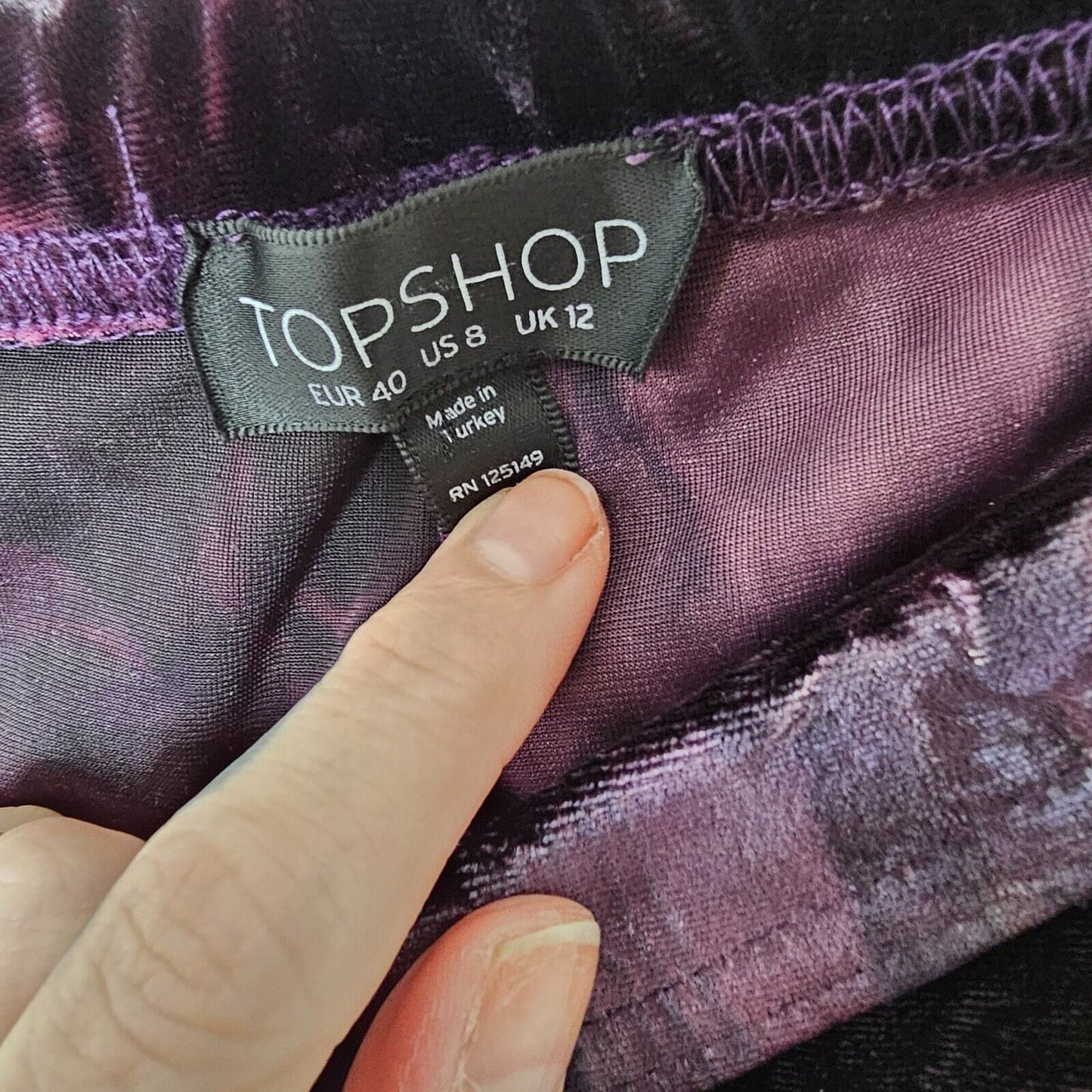 Topshop Purple & Silver Crushed Velour Elastic Waist Stretch Leggings 8 Medium