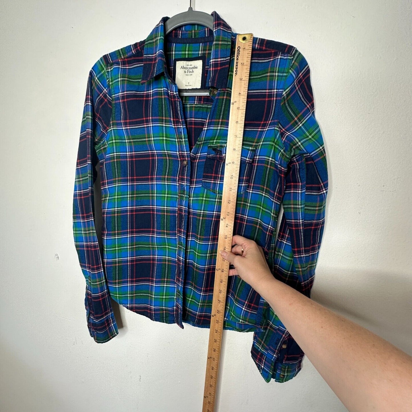 Abercrombie & Fitch Blue Green Red Plaid Button Down Long Sleeve Shirt S
