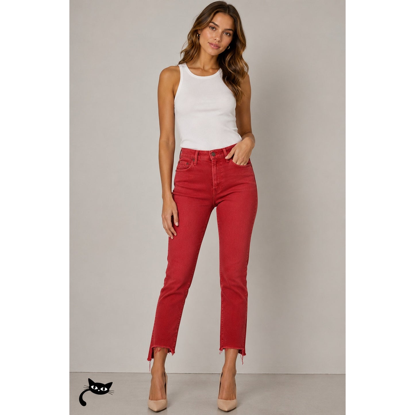 Mother Hotrod Red Insider Crop Step Fray Second Chance Jeans 26
