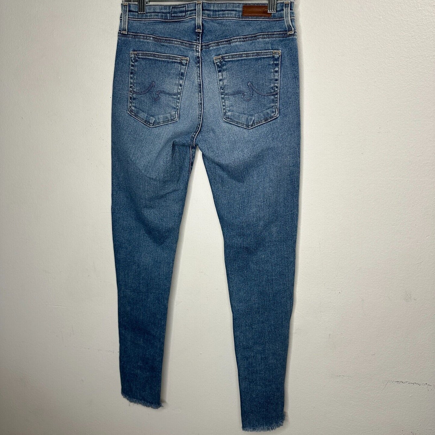 AG The Prima Ankle Raw Hem Cigarette Ankle Med Wash Blue Skinny Jean 27 Zip Fly