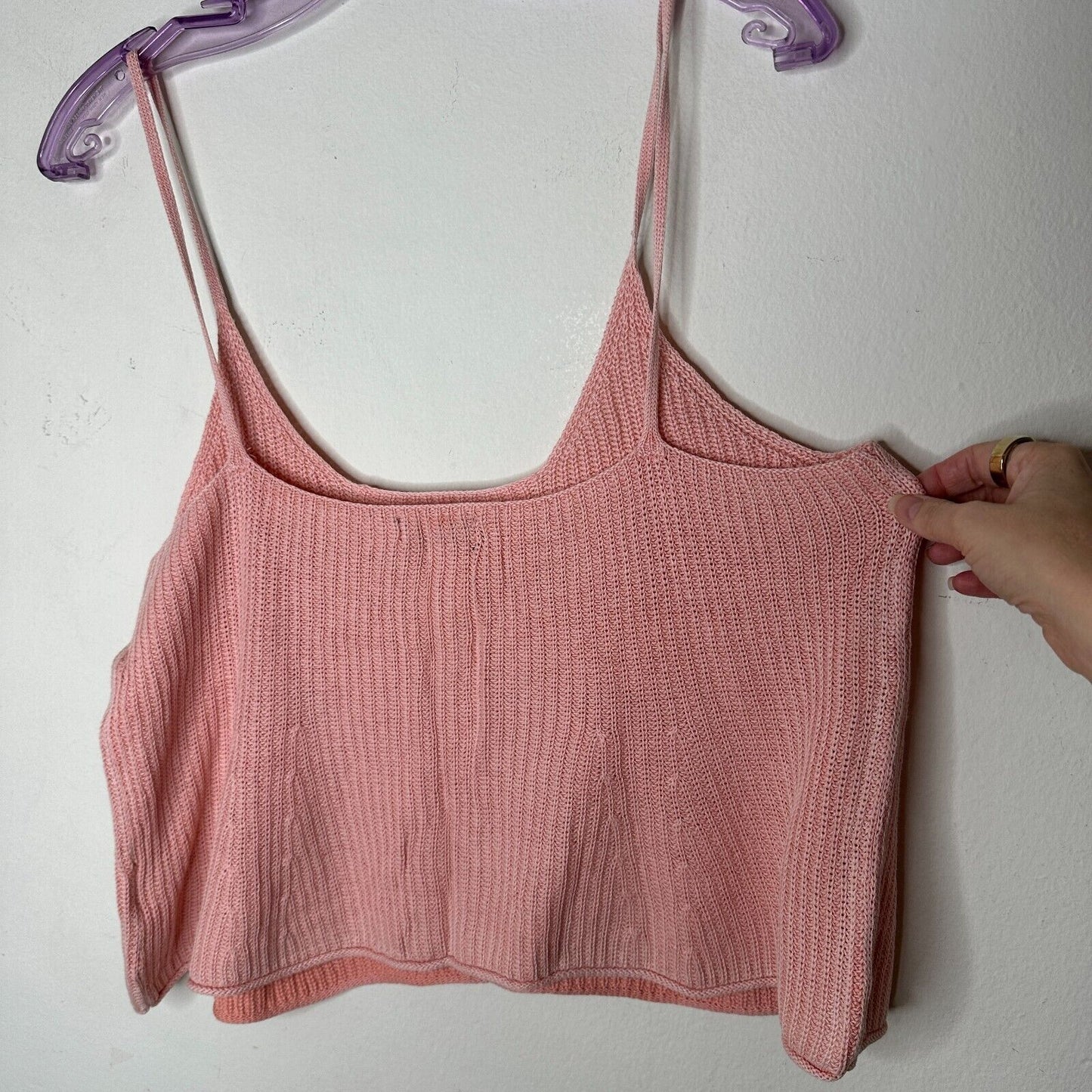 BDG Pink Rib Knit Spaghetti Strap Deep Scoop Neck Crop Top Boxy Sweater M