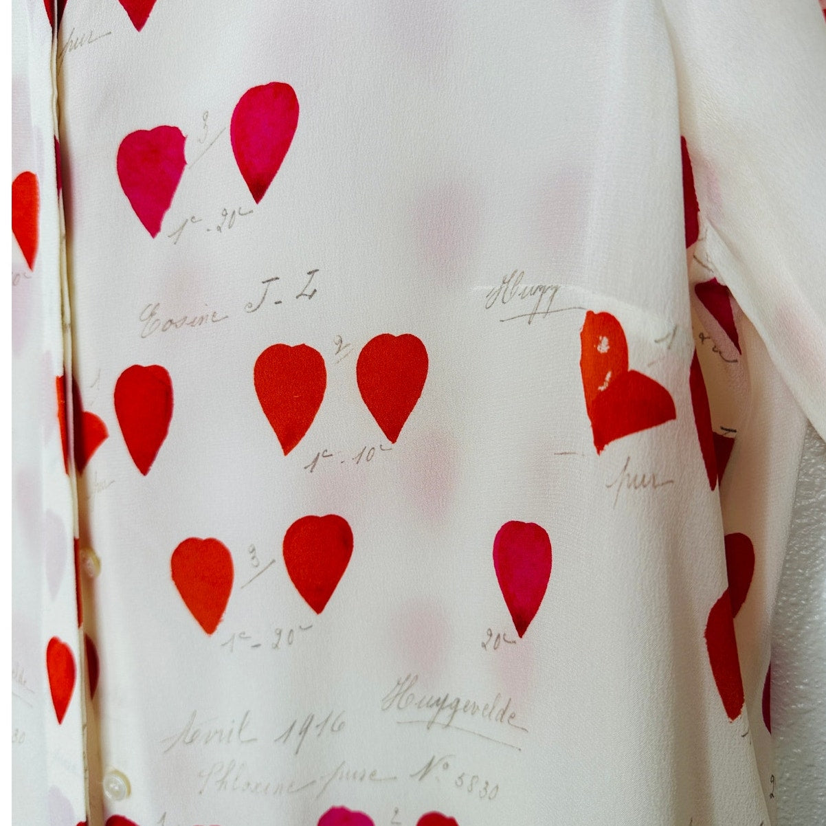 Alexander McQueen Silk Cream Red Pink Petal Long Sleeve Blouse 42 / 10