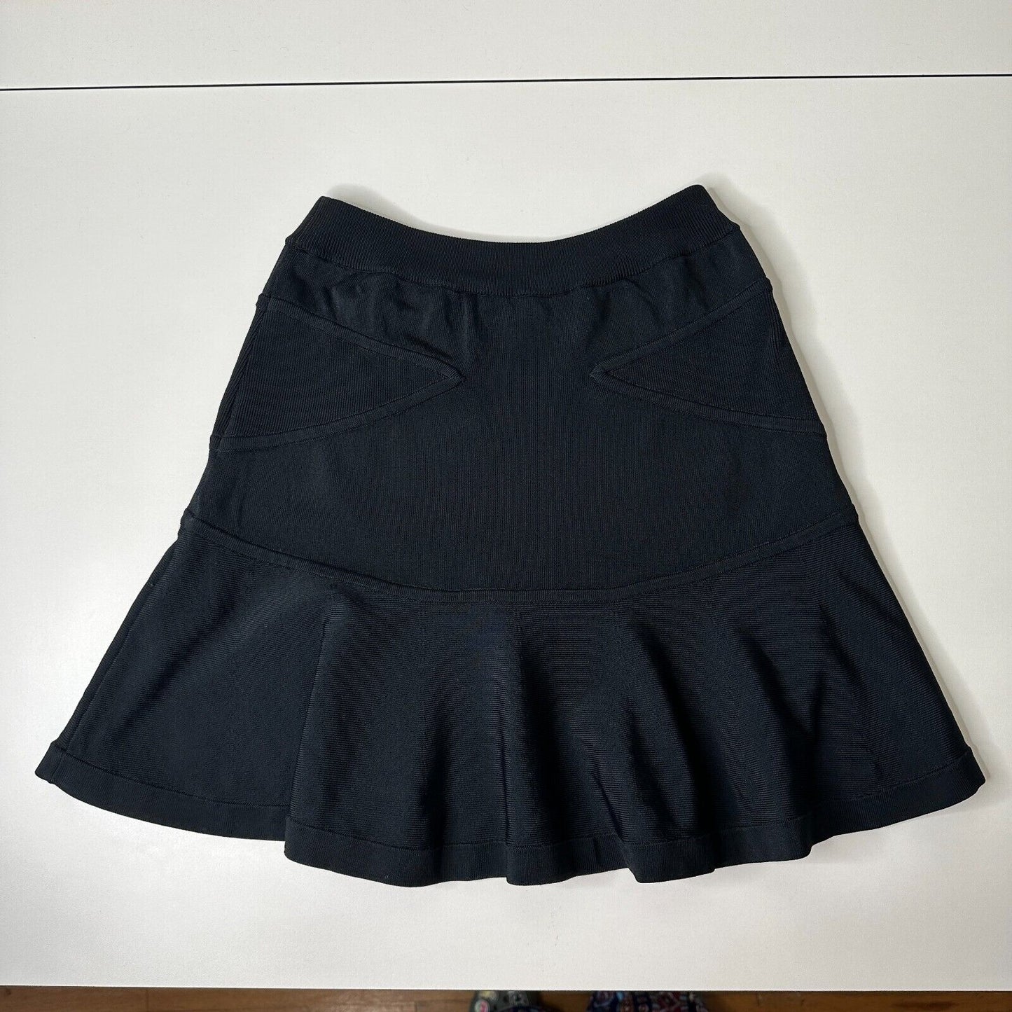 A.L.C. Jet Black A-Line Elastic Waist Knit Bandage Stretch Ruffle Flare Mini S