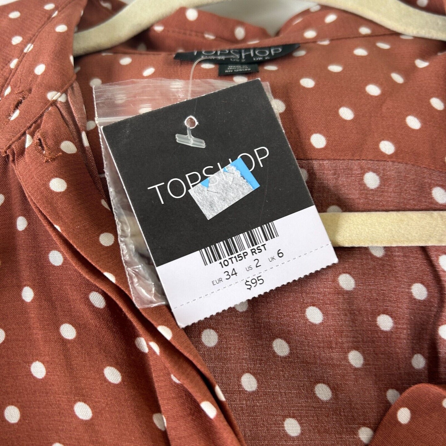 Topshop Brown Cream Polka-Dot 3/4 Sleeve Front Button Pleated Slit Maxi Dress 2