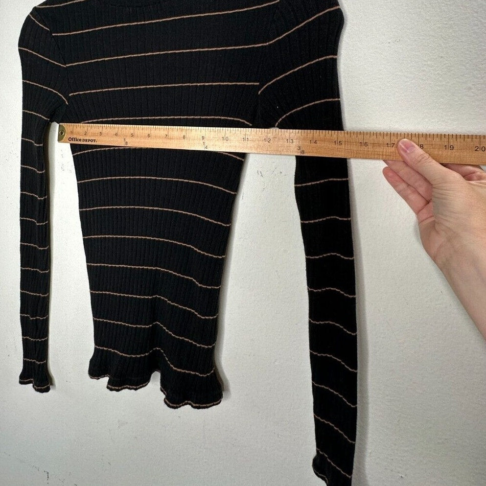 Vince Casual Black With Tan Stripe Ribbed Knit Turtleneck Long Sleeve Sweater XS