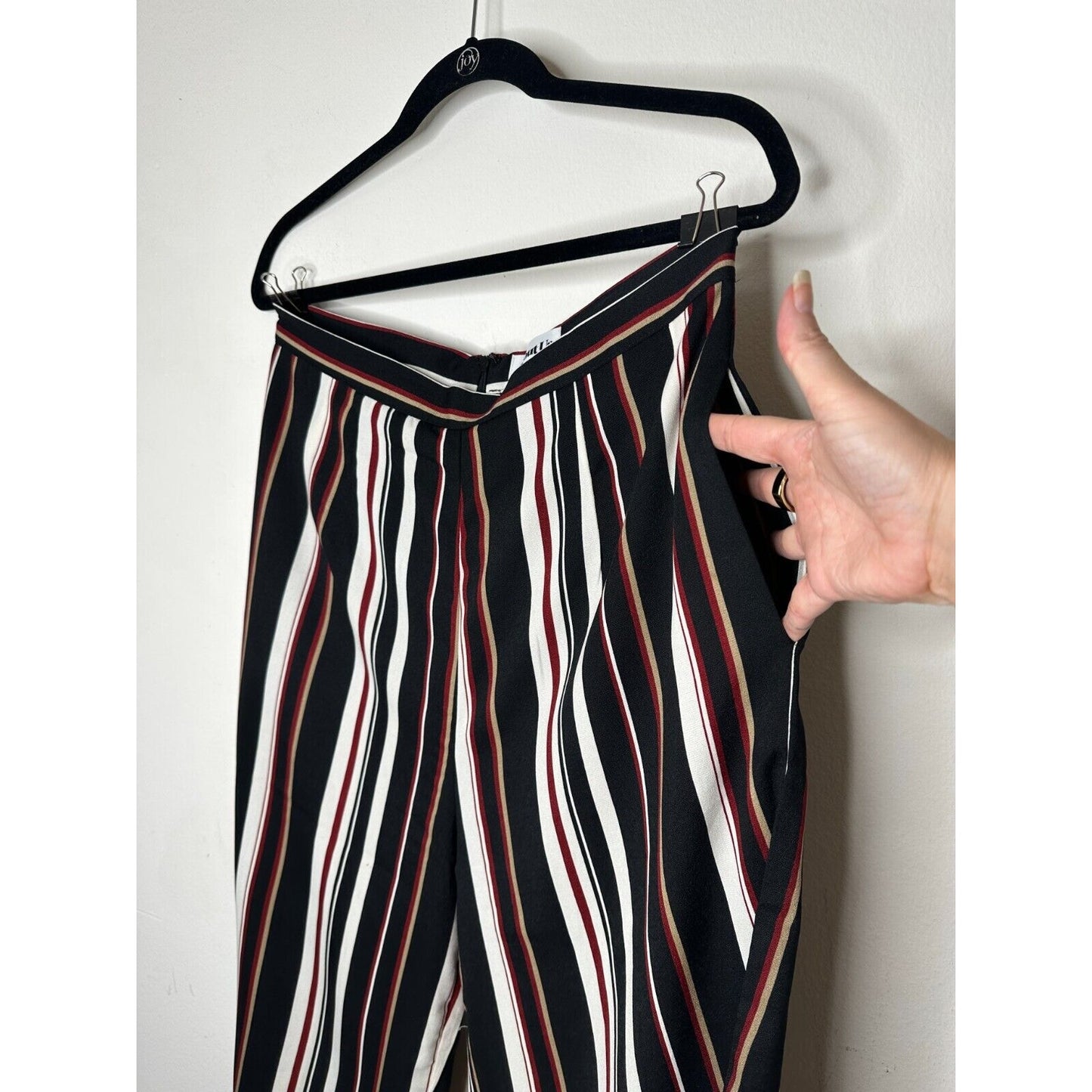 About Us Lenny Black Red White Stripe Pants Flare Trousers Back Zip Pockets L