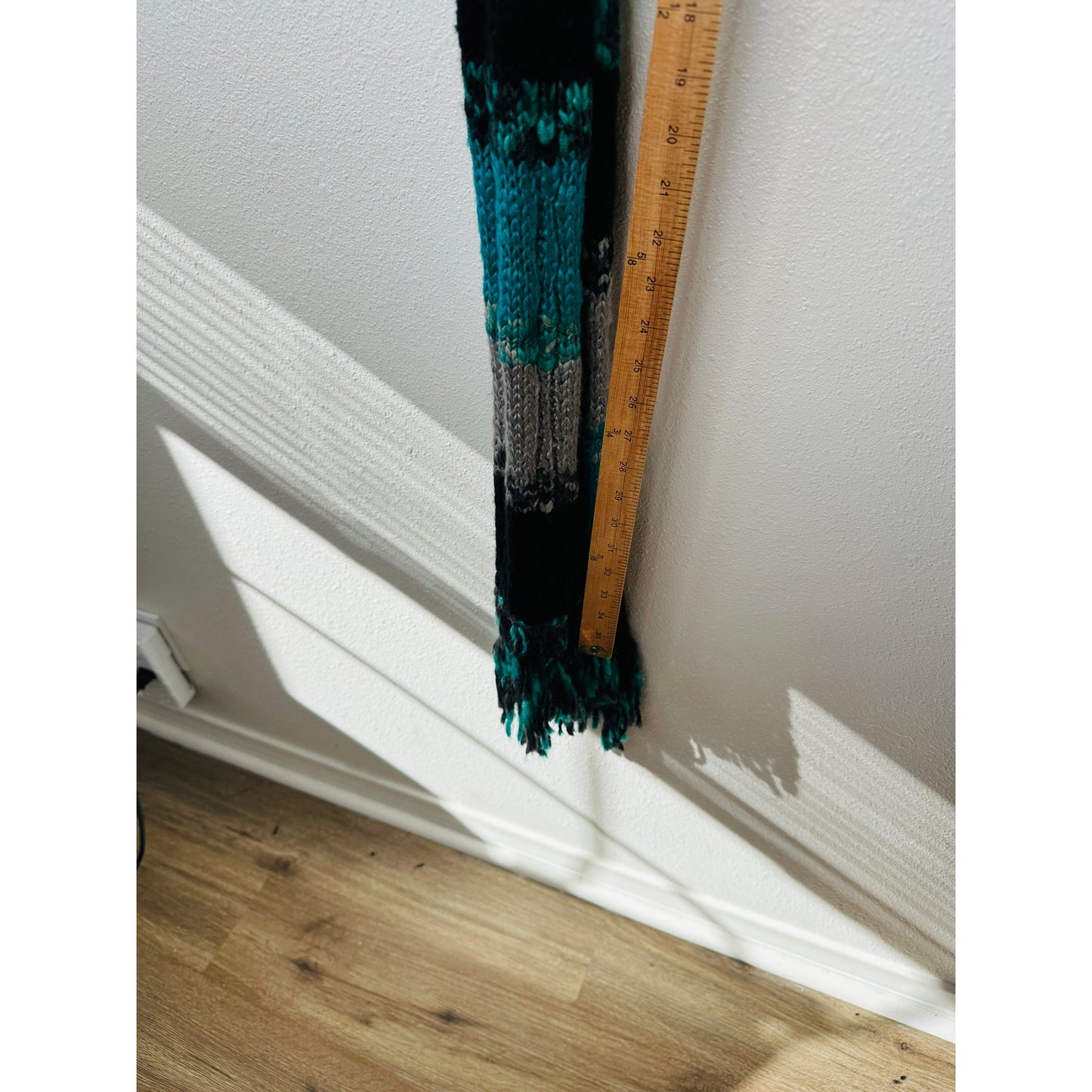 Billabong Black Gray & Teal Knit Scarf with Fringe OS
