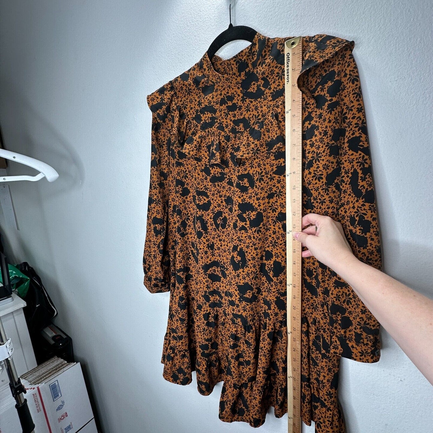 NWT Burnt Orange & Black Floral High Neck Ruffle Long Sleeve Dress 2
