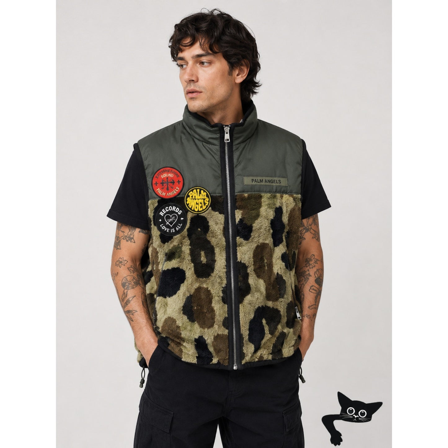 NWOT Palm Angels Records Pile Military Camo Vest Green Men’s L