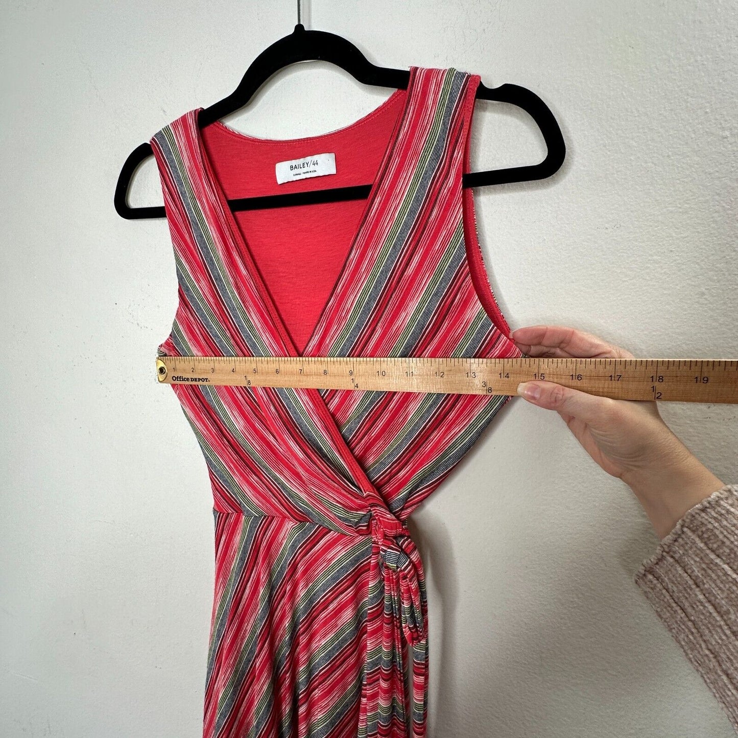 Bailey 44 Peach Blue & Green Striped Emile Sleeveless V-Neck Faux Wrap Dress XS