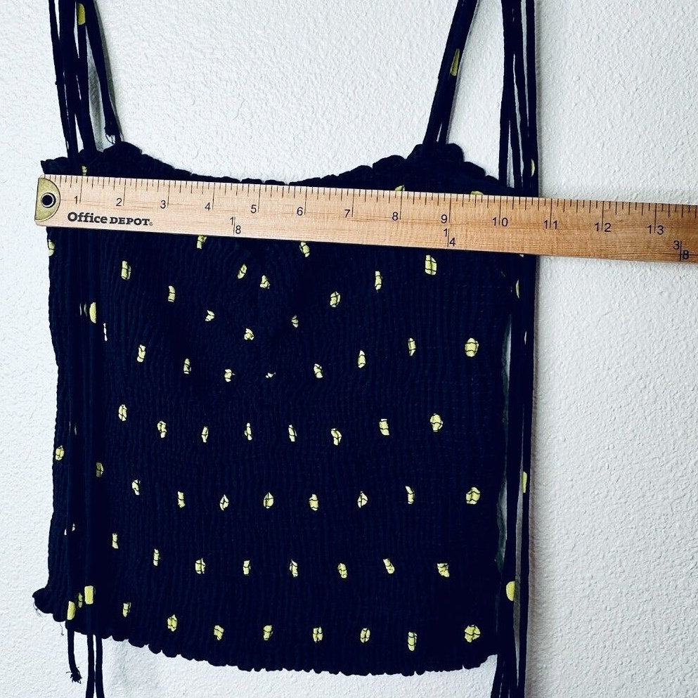 Zara Navy & Yellow Polka Dot Smocked Tube Top XS