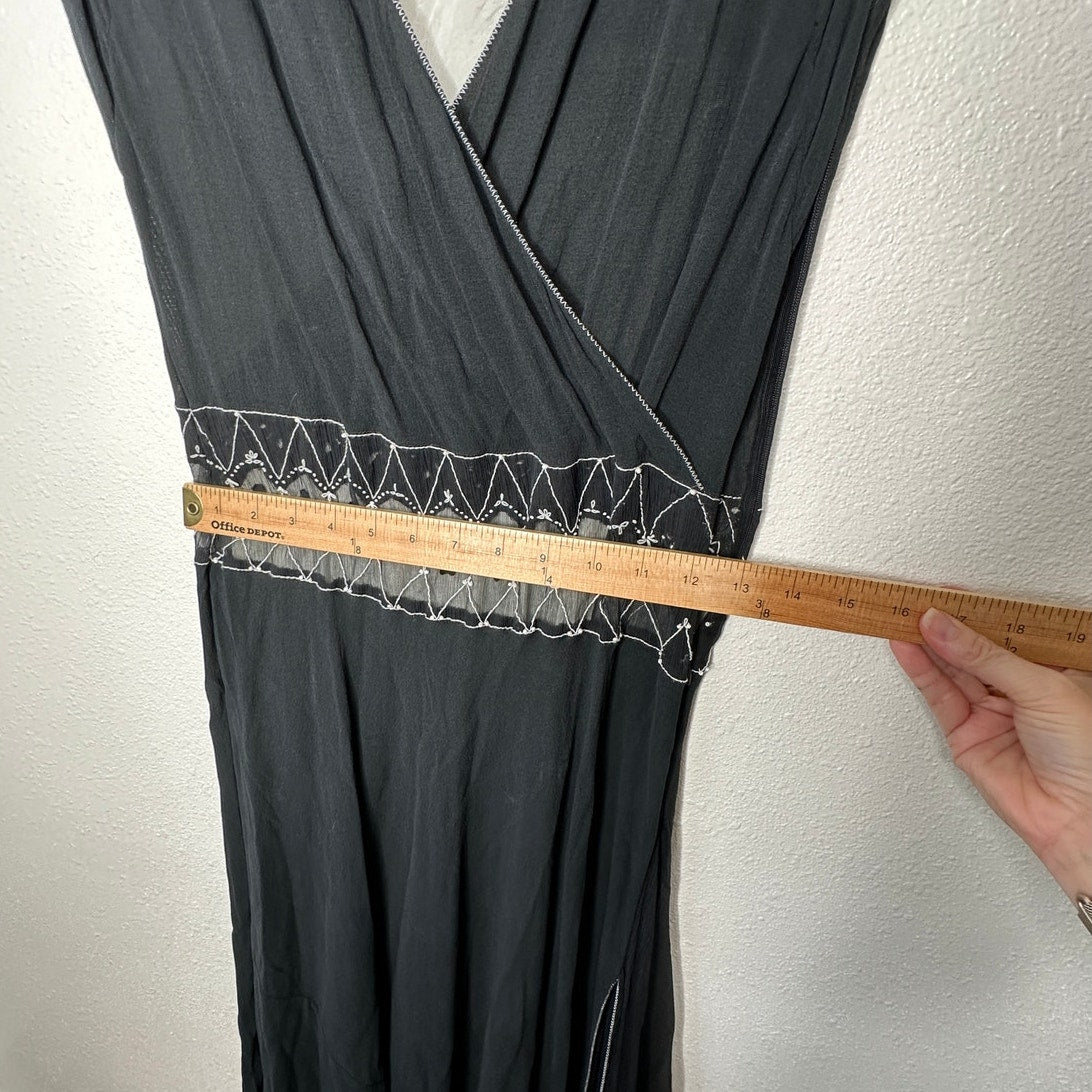 Vintage Max Studio Special Edition Black Ivory Sheer Silk Embroidered Dress S