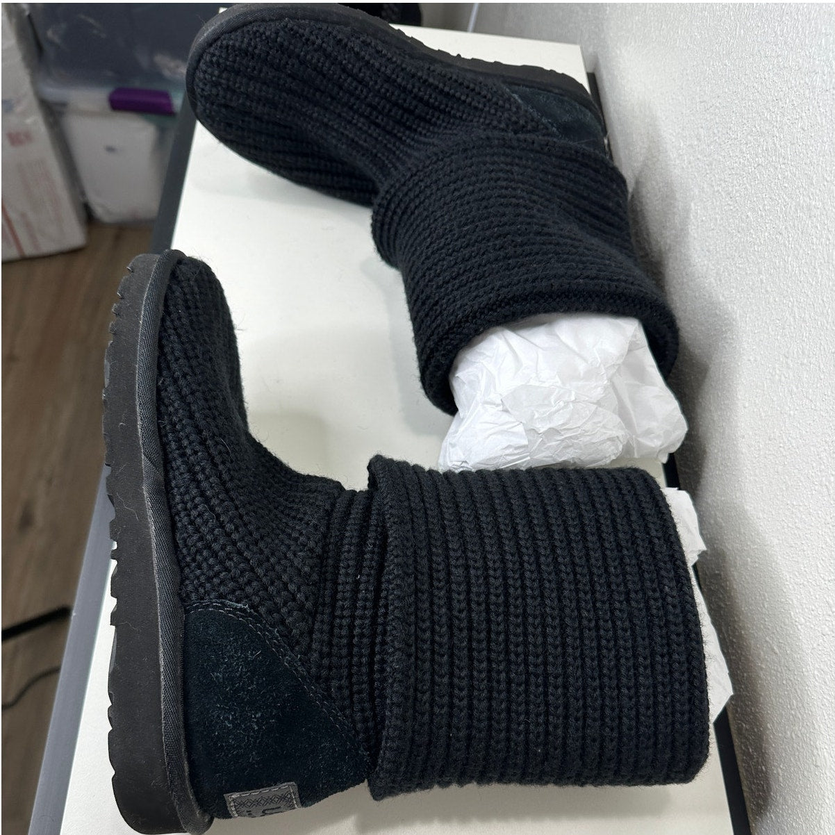 Ugg Black Cardy Classic Knitted Sweater Tall Foldover Button Boot 7