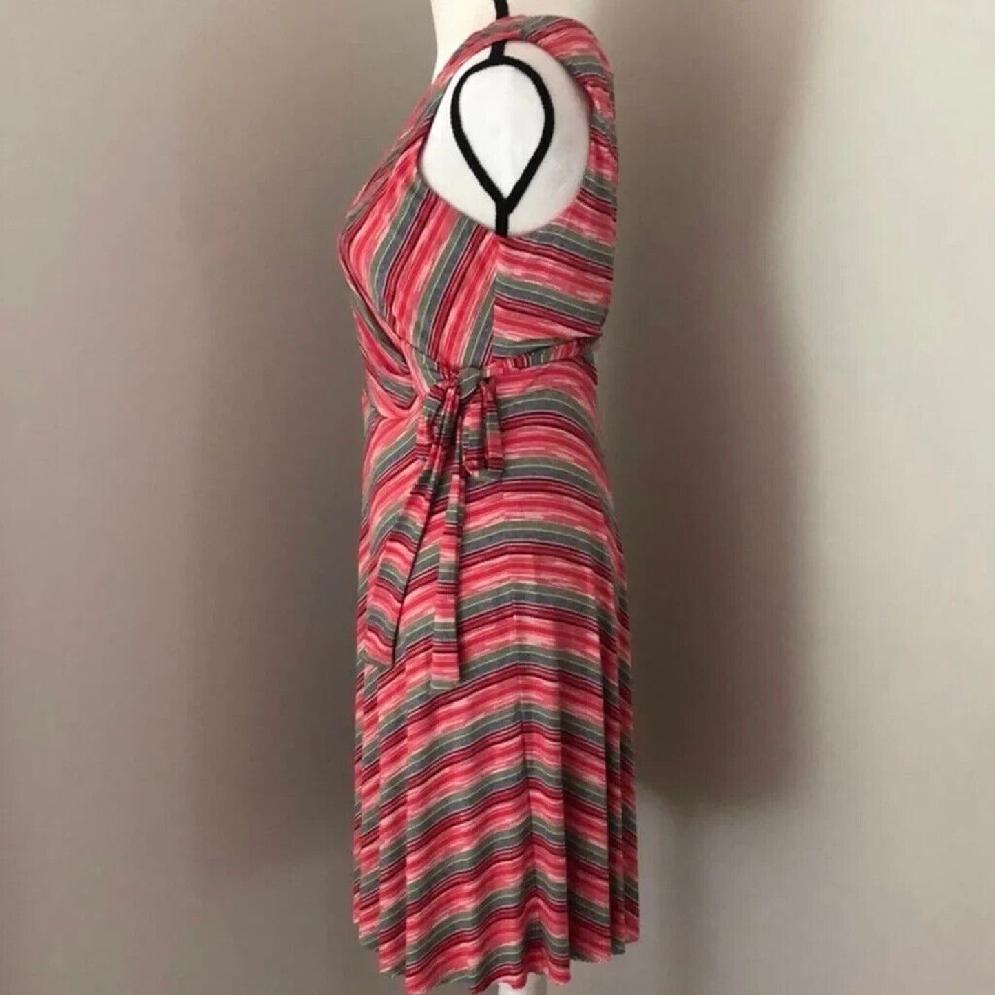 Bailey 44 Peach Blue & Green Striped Emile Sleeveless V-Neck Faux Wrap Dress XS
